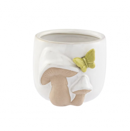 3-D Mushroom and Butterfly Ceramic Planter 3"