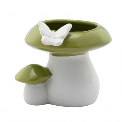 Double Mushroom and Butterfly Ceramic Planter 3.75"