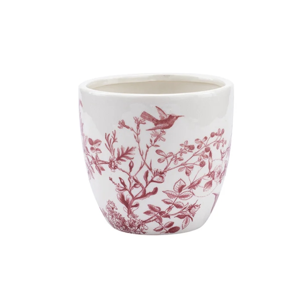 Red Bird and Botanical Ceramic Planter 5"