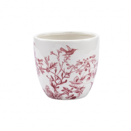 Red Bird and Botanical Ceramic Planter 5"