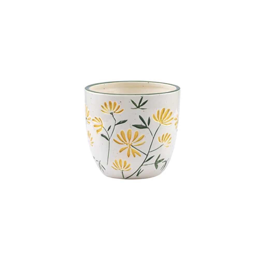 Botanical Yellow Flower Ceramic Planter 4.5"