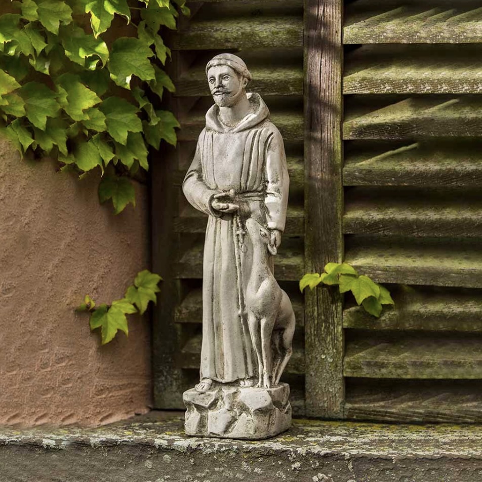 Small Saint Francis with Animals Cast Stone Garden Statue 17.75"