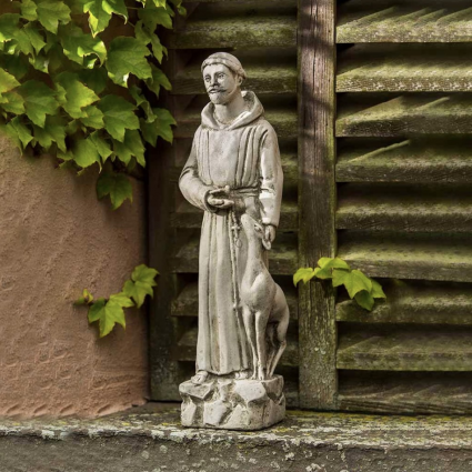 Small Saint Francis with Animals Cast Stone Garden Statue 17.75"