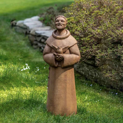 Contemporary Saint Francis Cast Stone Garden Statue 24.5"