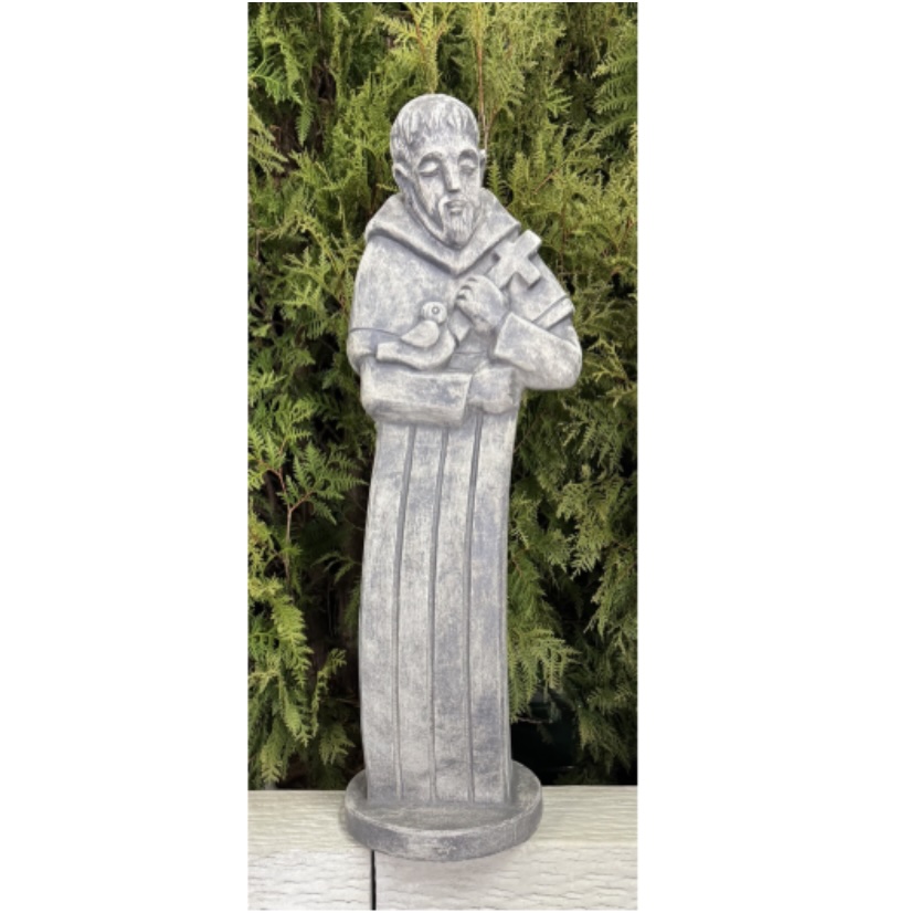 Modern Saint Francis Cast Stone Garden Statue 31"