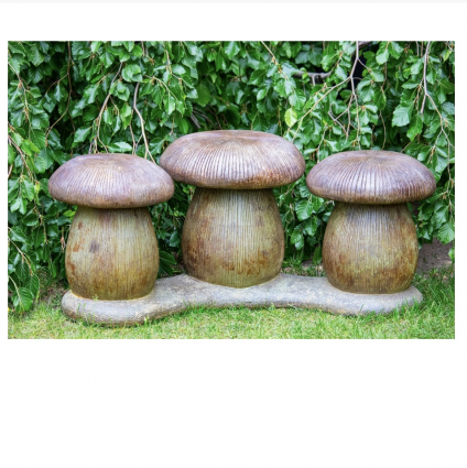 Three Mushroom Concrete Bench 42"