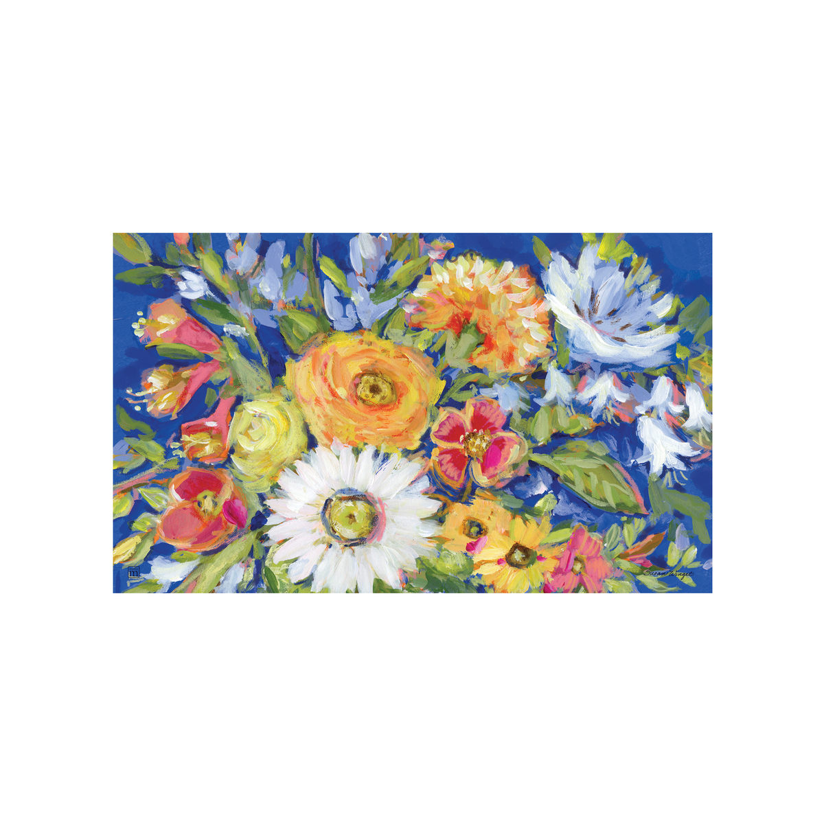 Floral Bouquet on Blue Doormat