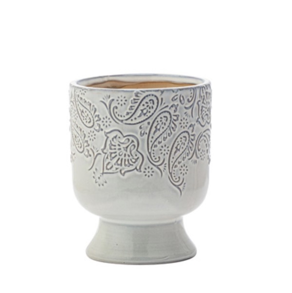 Ivory Paisley Pedestal Planter 4"