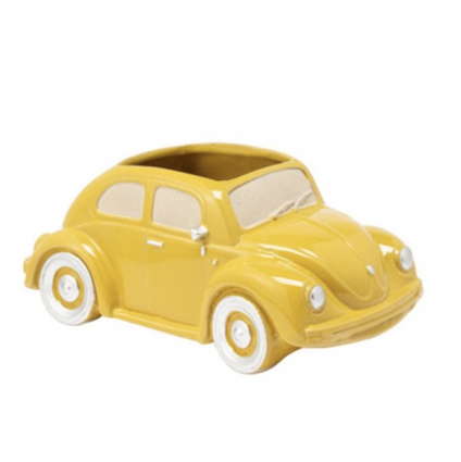 Yellow VW Beetle Planter 9"