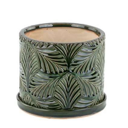Green Leaf Planter with Saucer 6"
