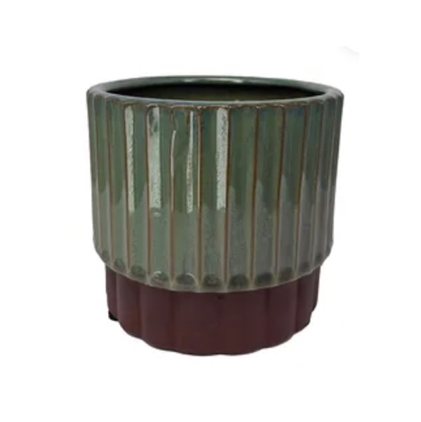Lila Pedestal Pot Loden Green & Umber Terracotta 5.5" x 4.5"
