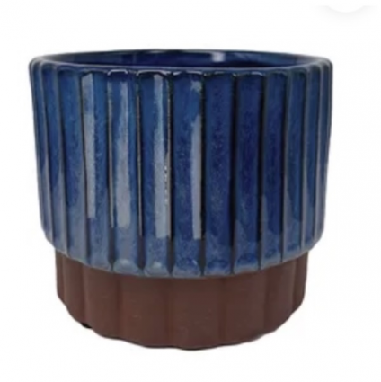 Lila Pedestal Pot Deep Sapphire & Umber Terracotta 7.5" x 6.5"