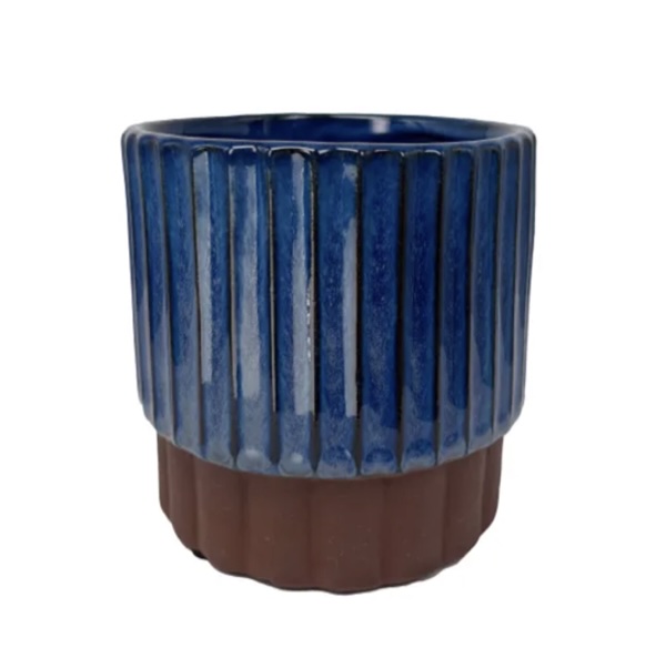 Lila Pedestal Pot Deep Sapphire & Umber Terracotta 5.5" x 4.5"