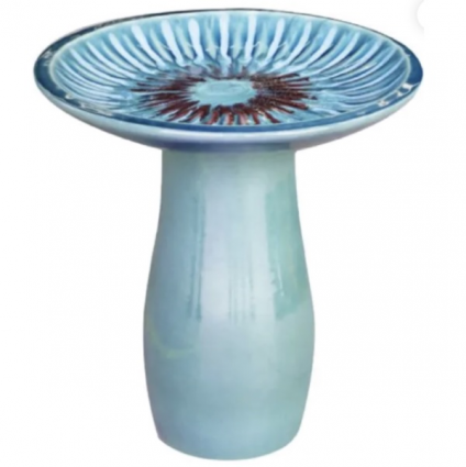 Pale Aqua Charcoal Starburst Birdbath