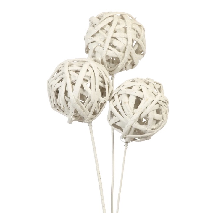 White Glitter Kamboi Balls 28" - 6 Stems