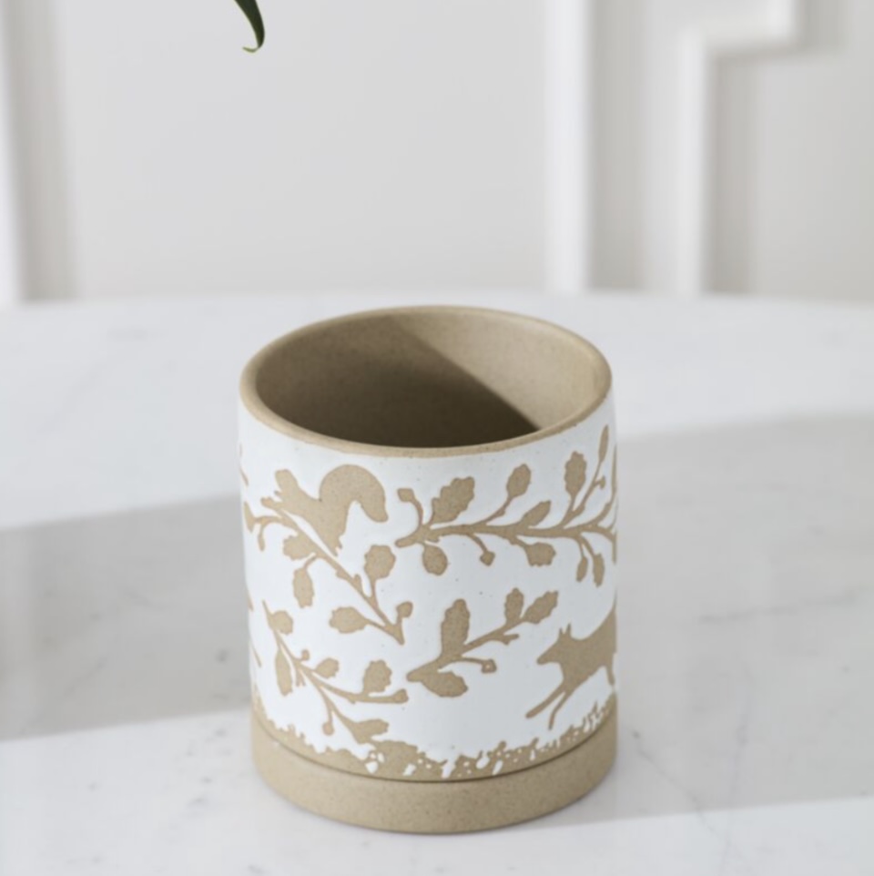 Foxtail Pot with Saucer 5"