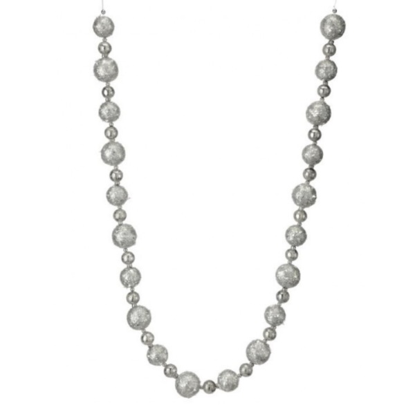 White Silver Glitter Ball Garland 60"