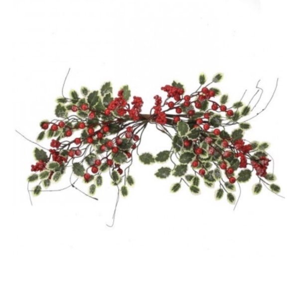 Iced Holly Berry Evergreen Door Swag 22"
