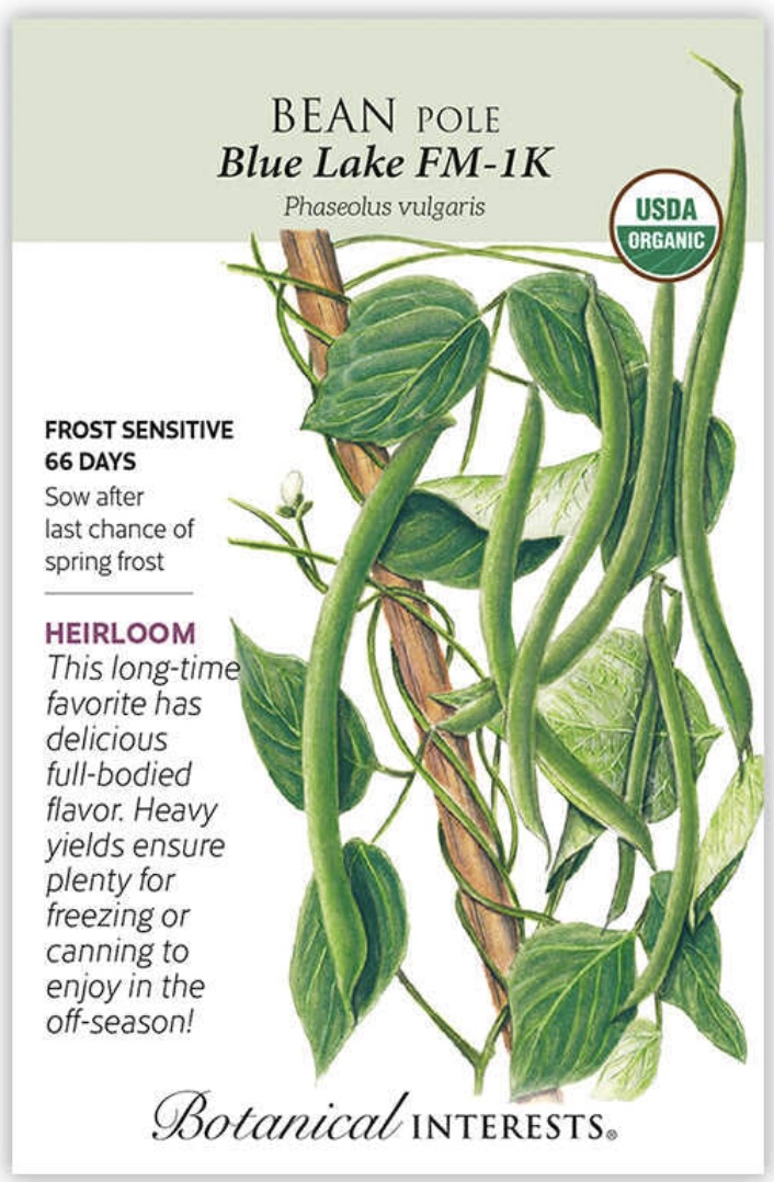 Organic Blue Lake FM-1K Pole Bean Seeds