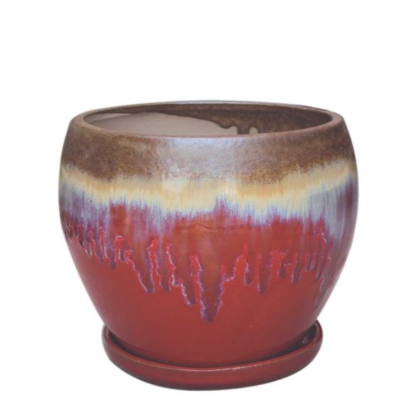 Red Linz Planter with Saucer 14"