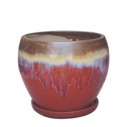 Red Linz Planter with Saucer 14"