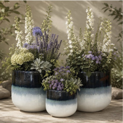 Blue Over Cream Aries Pot 8.5"
