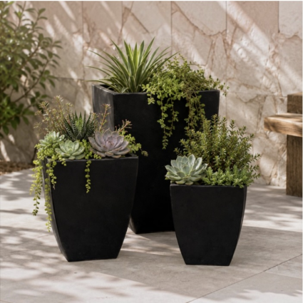 Black Parisian Square Pot 8.4"