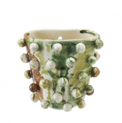 Green & Beige Terra Cotta Planter 6.5" 