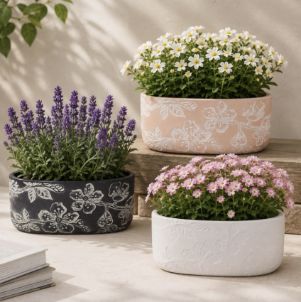 Vianna Oval Planter with Drain Hole & Liner 9.8" Assortment