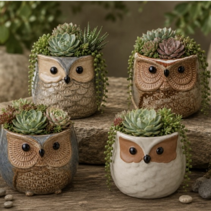 Little Hoots Planter with Drain Hole 2.4"