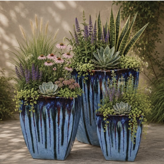 Cascade Black Parisian Square Pot 8.4"