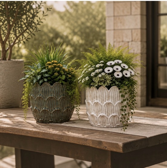 June Planter with Drain Hole & Liner 7.9"