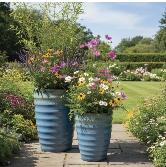 Blossom Marble Blue Kian Pot 19.7"