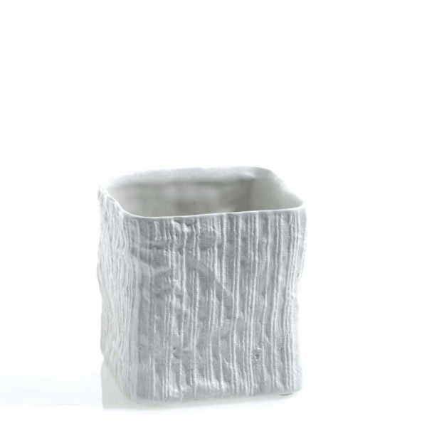 White Linen Cube Pot 4.25" 