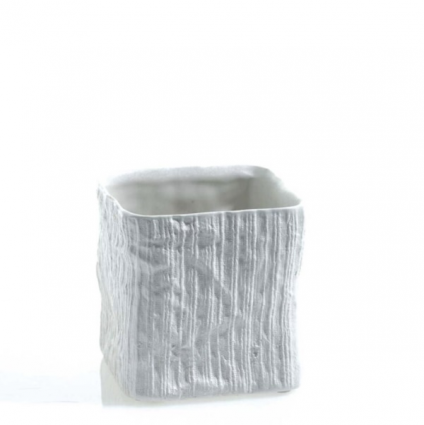 White Linen Cube Pot 4.25" 