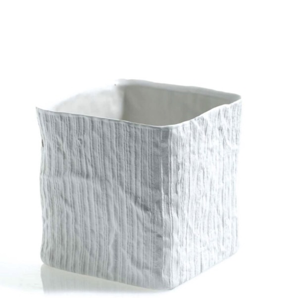 White Linen Cube Pot 5.5" 