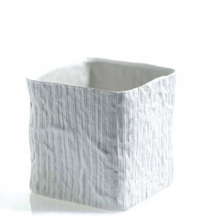 White Linen Cube Pot 5.5" 