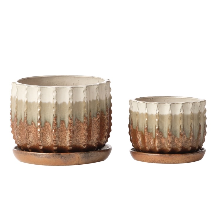 Tri Color Small Mezzo Planter w/ Attached Saucer 8.5"