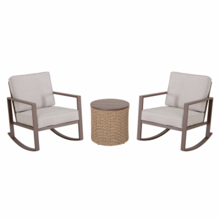 Grand Valley Three-Piece Rocking Chair Chat Set with Storage Table