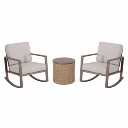 Grand Valley Three-Piece Rocking Chair Chat Set with Storage Table