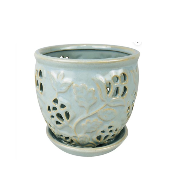 Jacobean Orchid Mist Ceramic Pot 5.5"