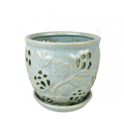 Jacobean Orchid Mist Ceramic Pot 5.5"