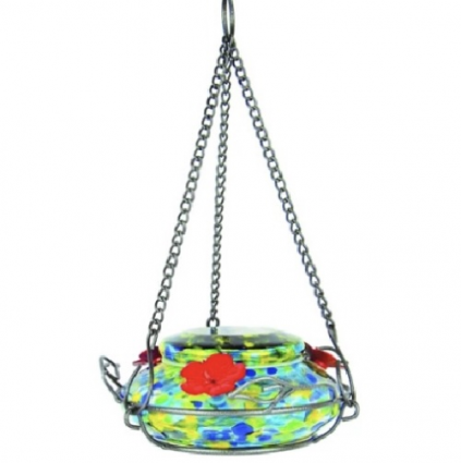 Solar Illuminated Glass Hummingbird Feeder 18 oz