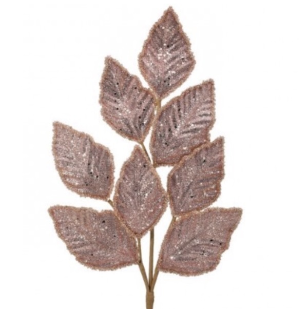 Blush Glitter Beaded Edge Salal Spray 28"
