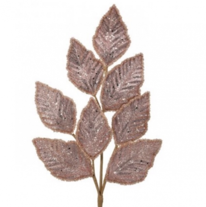 Blush Glitter Beaded Edge Salal Spray 28"