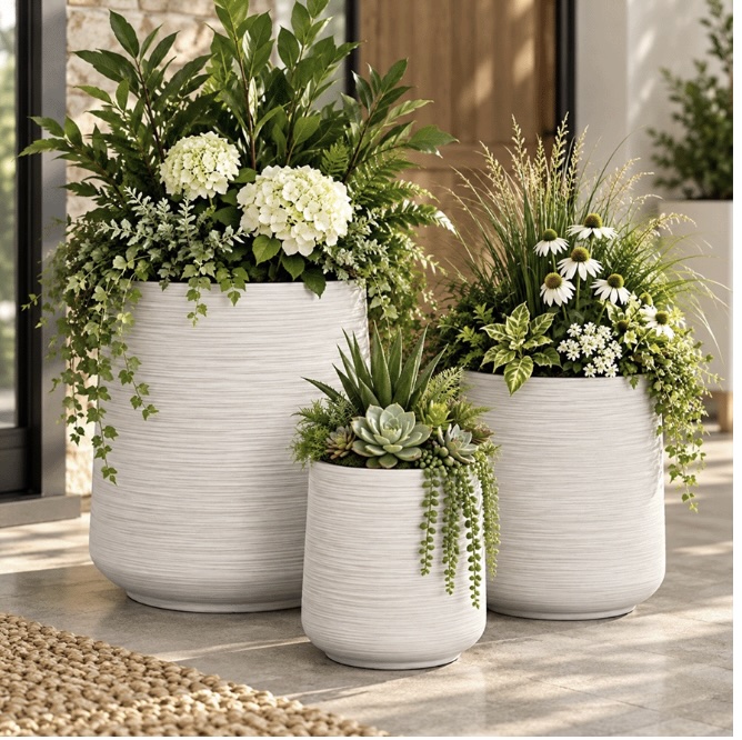Rune Rattan Fiberclay Pots with Drain Hole 19.7"