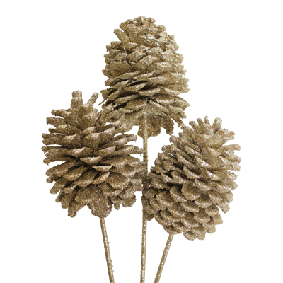 Champagne Glitter X-Large 3 Stem Jeffrey PIne Cones