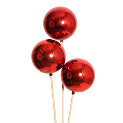 Glossy Red 3-Ball Ornament Stem