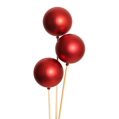 Matte Red 3-Ball Ornament Stem