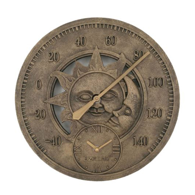 THERMOMETER/CLOCK SUN MOON 12"